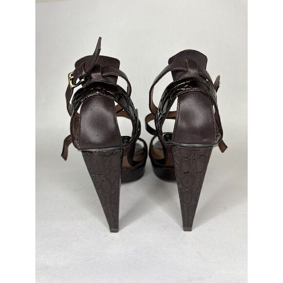 NO. 704b VERNA Brown Leather Patent Croc Embossed Heels Women’s Sz 38.5EU/8M US - Picture 5 of 14